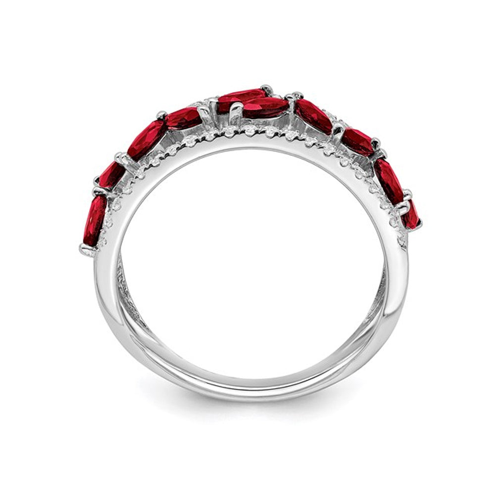 1.00 Carat (ctw) Lab Created Ruby Ring in 14K White Gold with 1/3 Carat (ctw) Diamonds Image 3