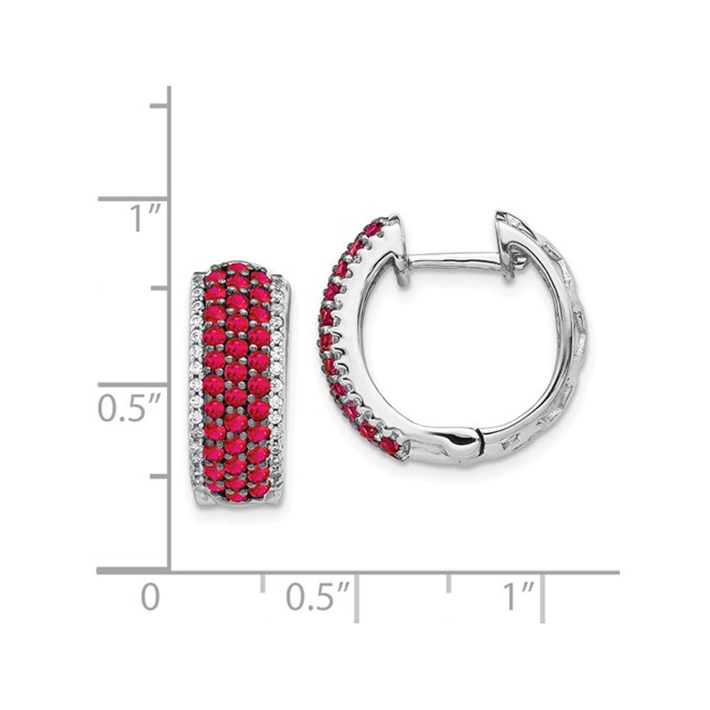 1/10 Carat (ctw) Natural Ruby and Diamond 1/4 Carat (ctw) Hoop Earrings in 14K White Gold Image 2