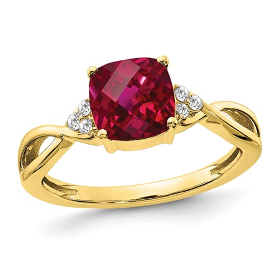 1.95 Carat (ctw) Cushion Cut Lab Created Ruby Ring in 10K Yellow Gold Image 1
