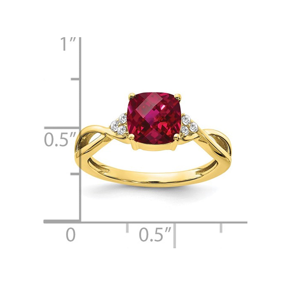 1.95 Carat (ctw) Cushion Cut Lab Created Ruby Ring in 10K Yellow Gold Image 2