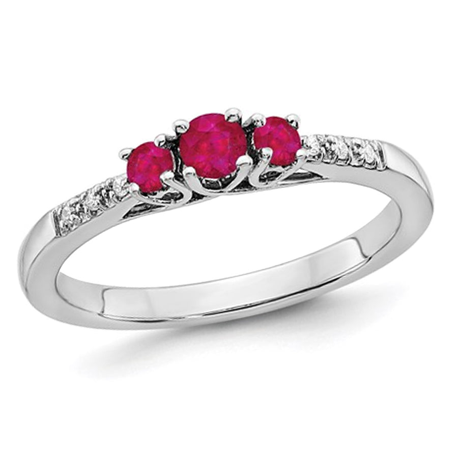 1/4 Carat (ctw) Three Stone Ruby Ring in 14K White Gold Image 1
