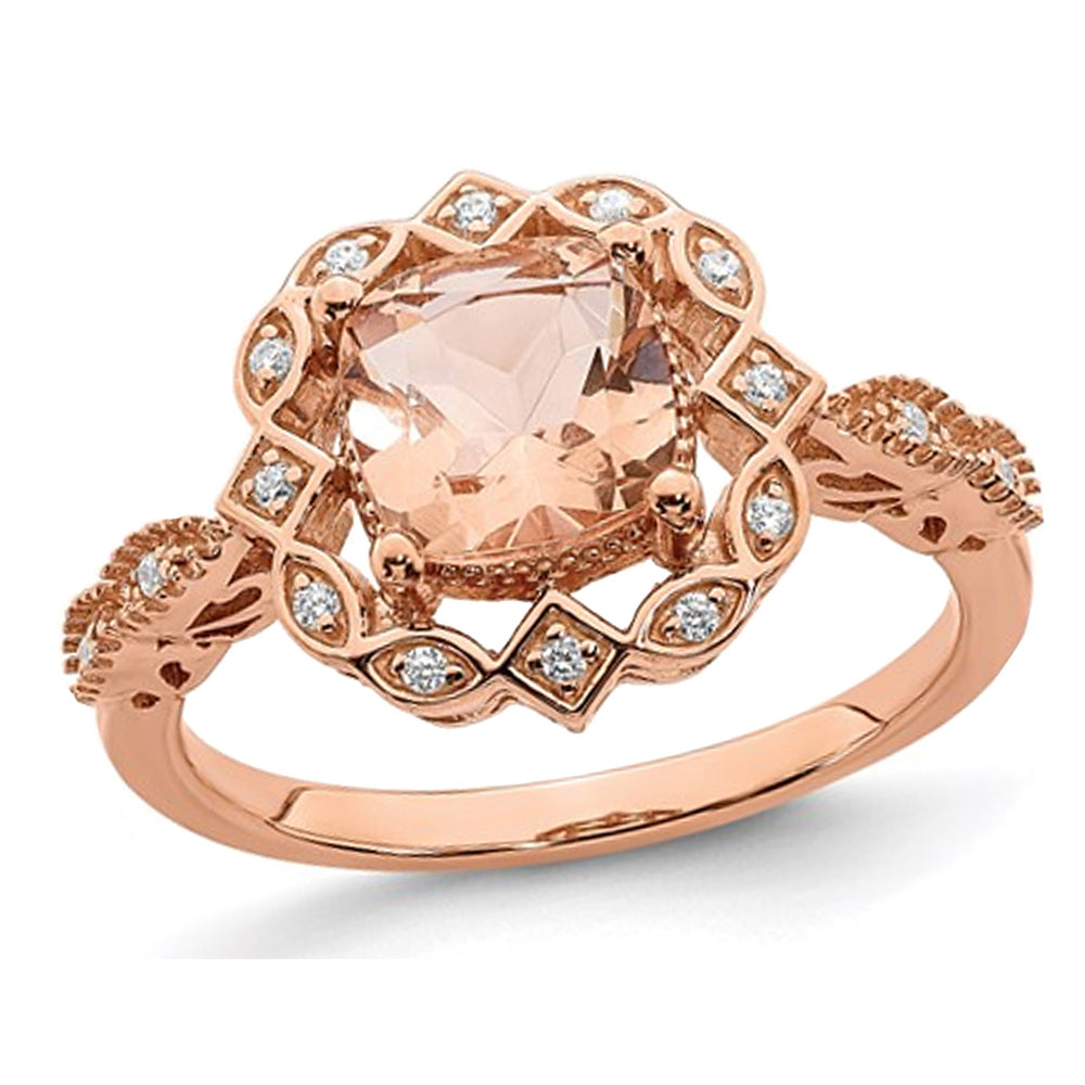 1.15 Carat (ctw) Morganite Halo Engagement Ring with Diamonds in 14K Rose Pink Gold Image 1