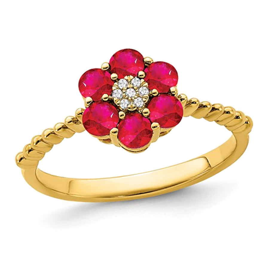 9/10 Carat (ctw) Natural Ruby Flower Ring in 14K Yellow Gold Image 1