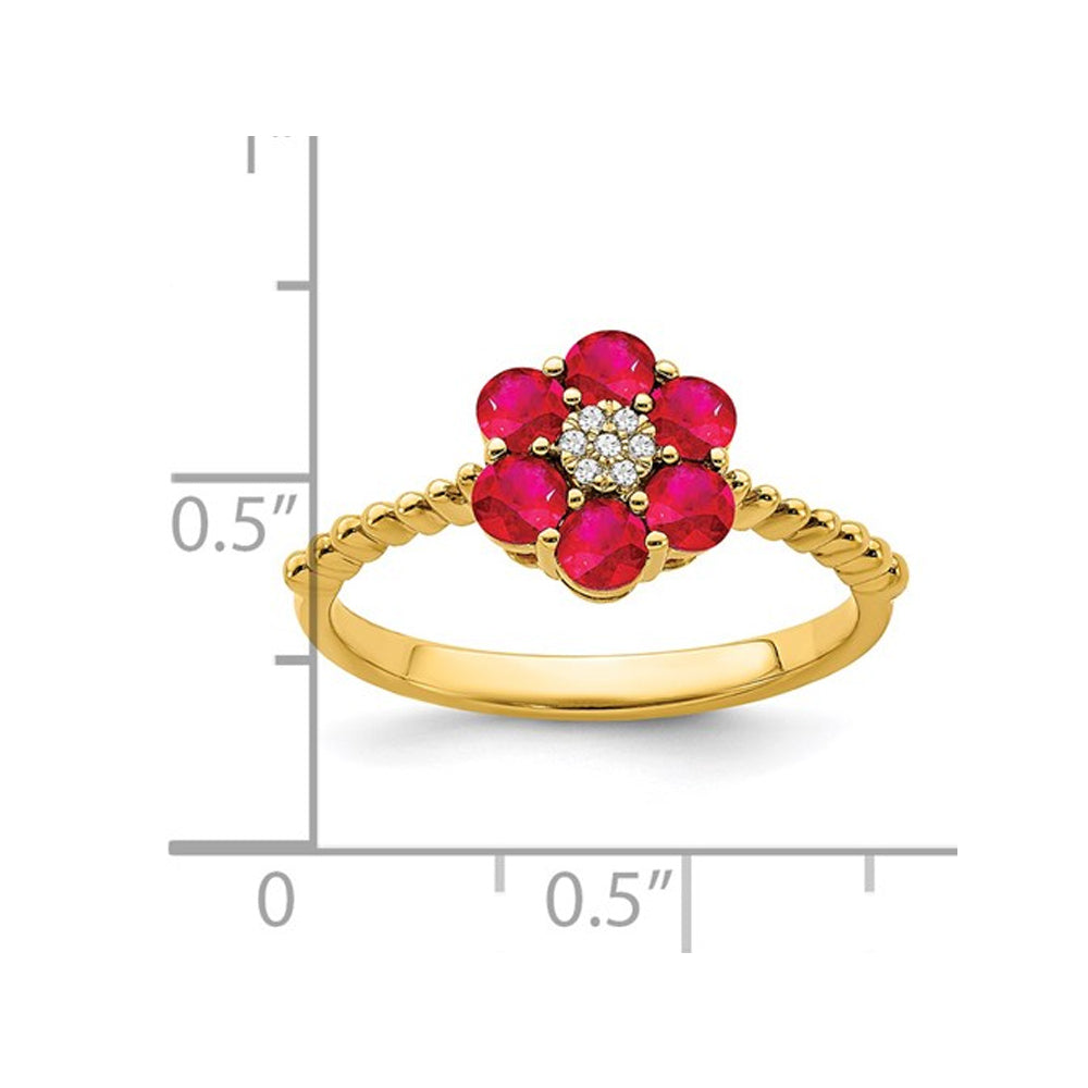 9/10 Carat (ctw) Natural Ruby Flower Ring in 14K Yellow Gold Image 2