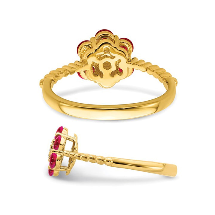 9/10 Carat (ctw) Natural Ruby Flower Ring in 14K Yellow Gold Image 4