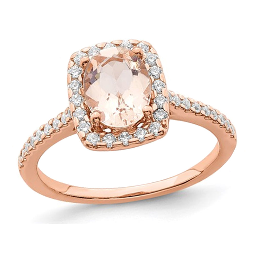 1.25 Carat (ctw) Morganite Halo Engagement Ring with Diamonds 3/10 Carat (ctw) in 14K Rose Pink Gold (SIZE 7) Image 1