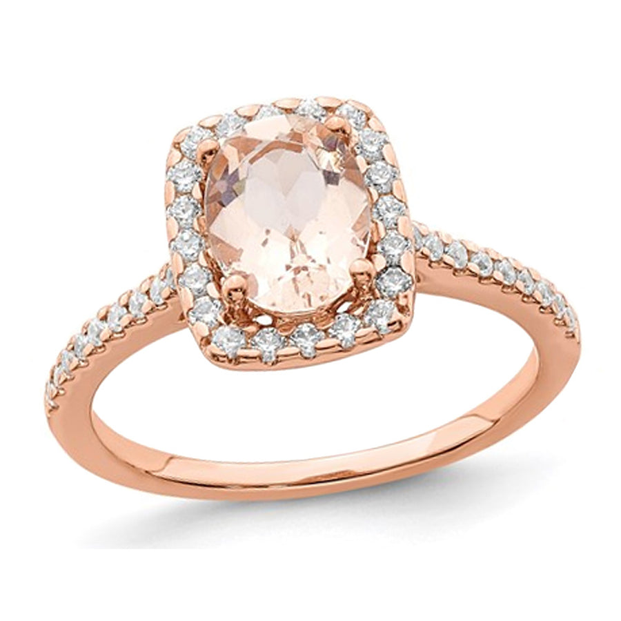 1.25 Carat (ctw) Morganite Halo Engagement Ring with Diamonds 3/10 Carat (ctw) in 14K Rose Pink Gold (SIZE 7) Image 1