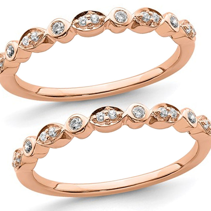 14K Rose Pink Gold 1/6 Carat (ctw) Diamond Set of 2 Wedding Band Rings Image 1