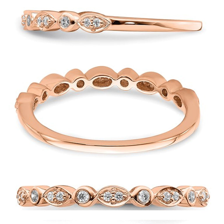 14K Rose Pink Gold 1/6 Carat (ctw) Diamond Set of 2 Wedding Band Rings Image 2