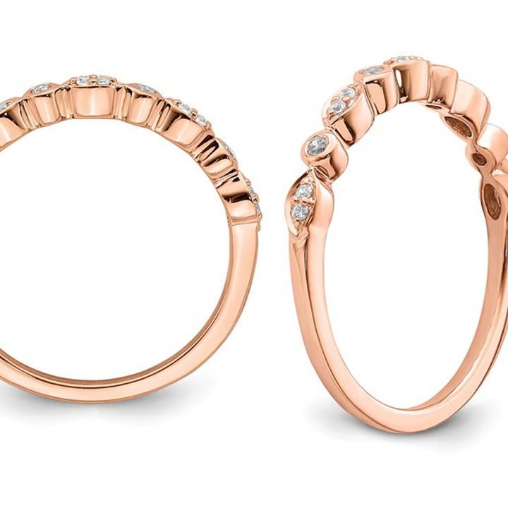 14K Rose Pink Gold 1/6 Carat (ctw) Diamond Set of 2 Wedding Band Rings Image 3