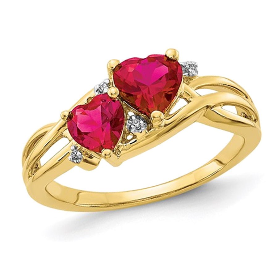 1.60 Carat (ctw) Lab-Created Heart Ruby Ring in 10K Yellow Gold Image 1