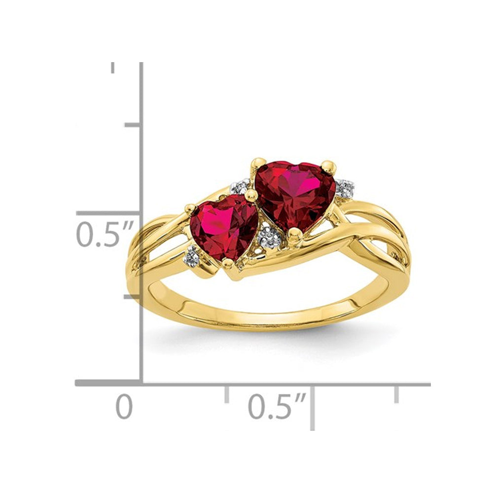 1.60 Carat (ctw) Lab-Created Heart Ruby Ring in 10K Yellow Gold Image 2