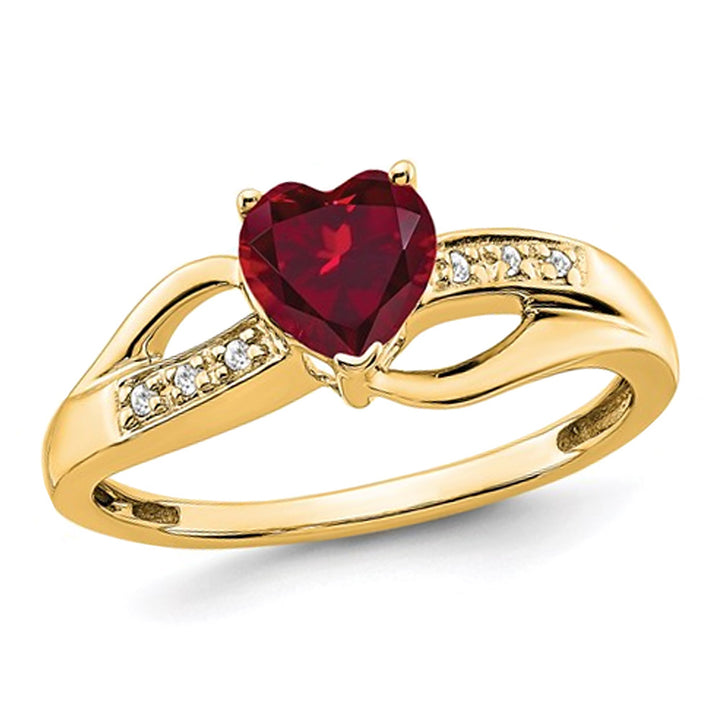 3/4 Carat (ctw) Lab Created Heart Ruby Ring in 14K Yellow Gold Image 1