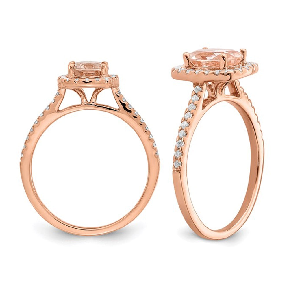 1.25 Carat (ctw) Morganite Halo Engagement Ring with Diamonds 3/10 Carat (ctw) in 14K Rose Pink Gold (SIZE 7) Image 3