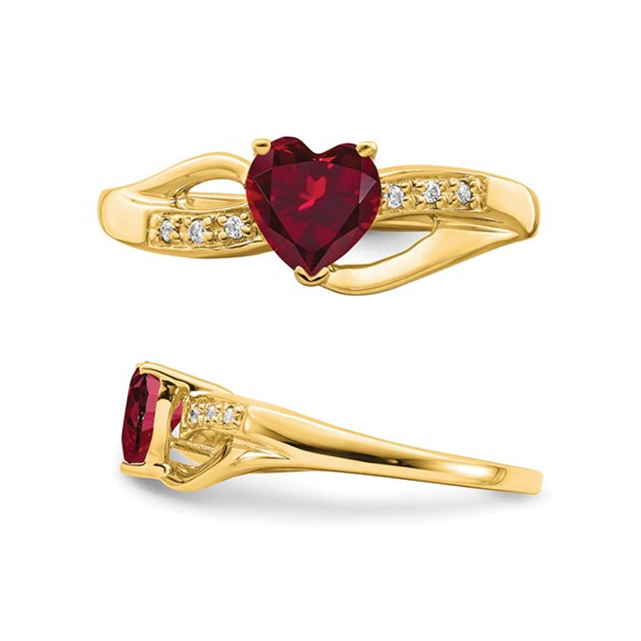 3/4 Carat (ctw) Lab Created Heart Ruby Ring in 14K Yellow Gold Image 3