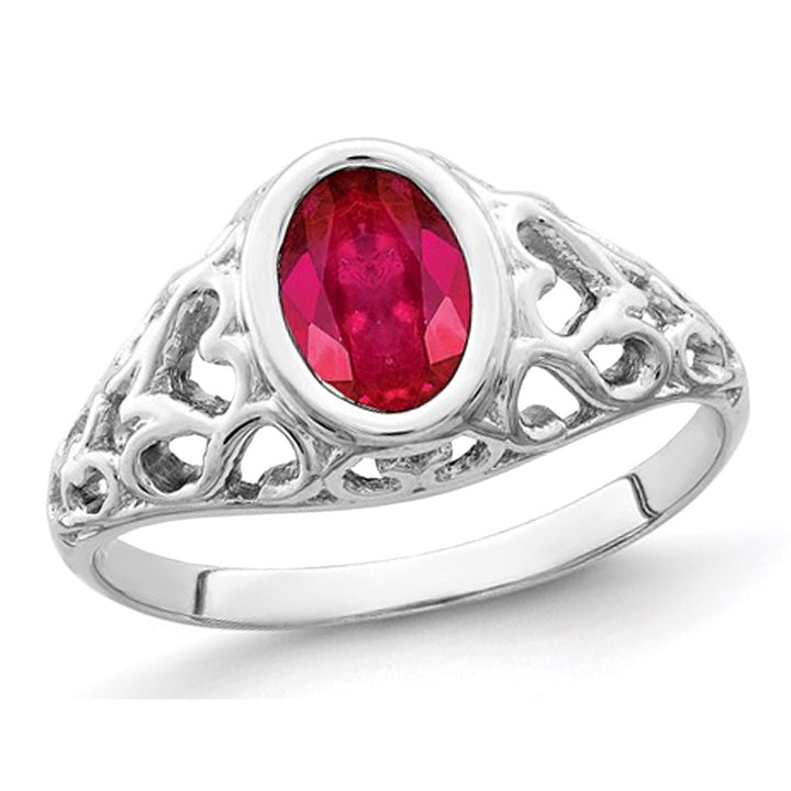 1.10 Carat (ctw) Oval-Cut Ruby Ring in 14K White Gold Image 1