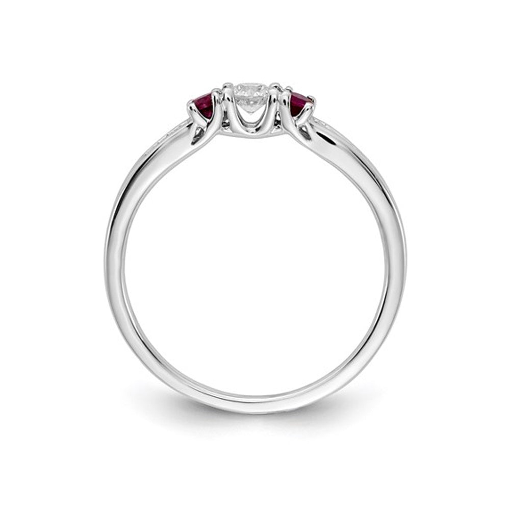 1/6 Carat (ctw) Three Stone Diamond Ring with Rubies 1/6 carat (ctw) in 14K White Gold Image 2