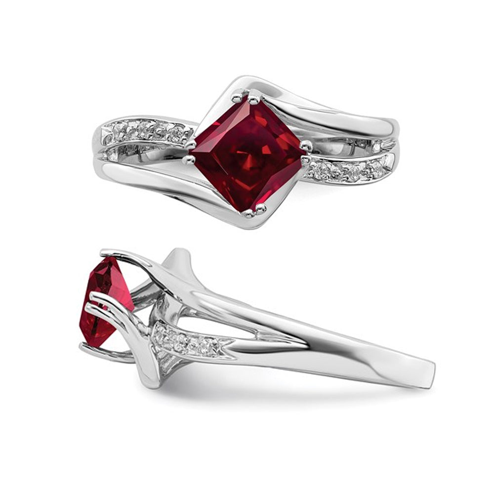 1.25 Carat (ctw) Lab Created Ruby Ring in 14K White Gold with Accent Diamonds Image 3