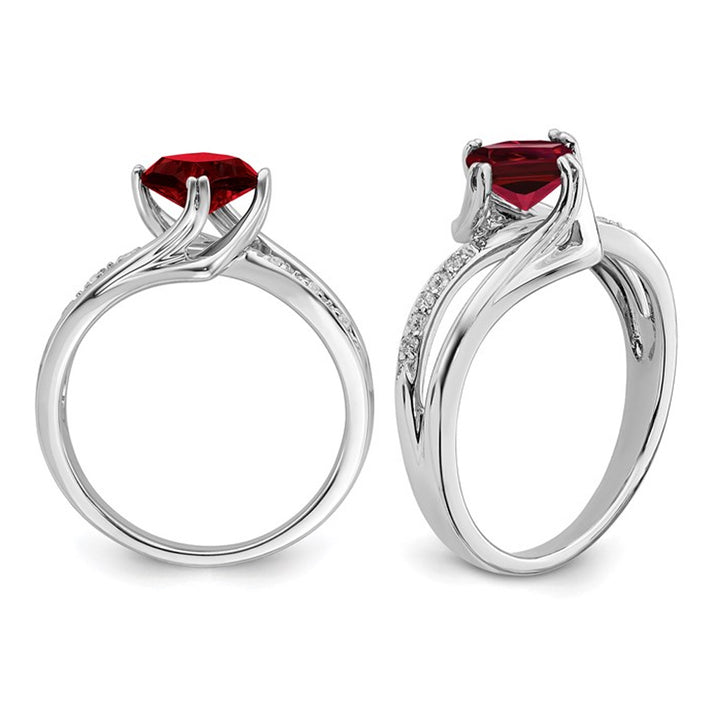 1.25 Carat (ctw) Lab Created Ruby Ring in 14K White Gold with Accent Diamonds Image 4