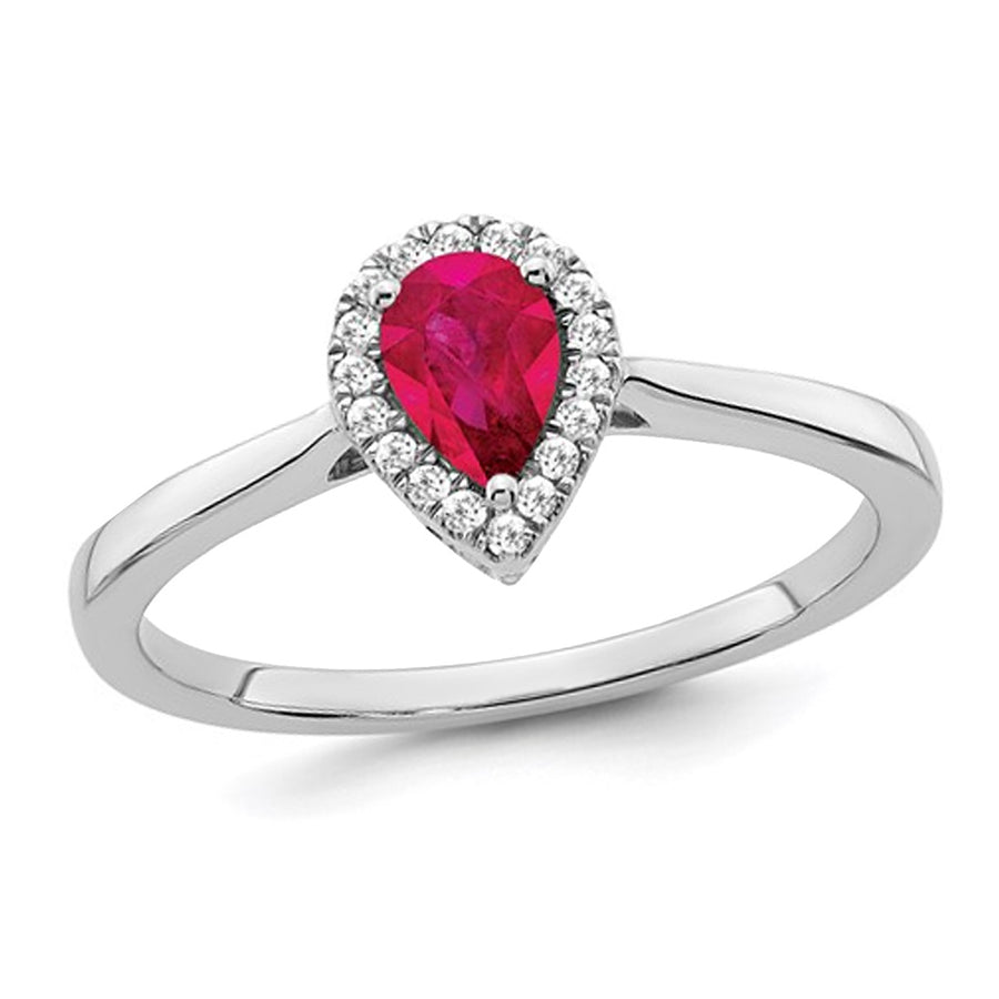 1/2 Carat (ctw) Teardrop Ruby Ring in 14K White Gold with 1/10 Carat (ctw) Diamonds Image 1