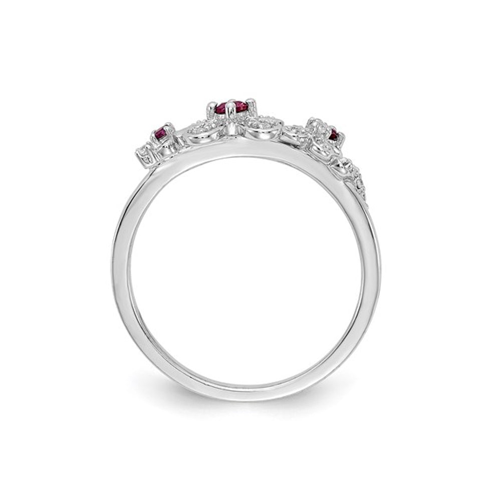 1/8 Carat (ctw) Natural Ruby Flower Ring in 14K White Gold with Diamonds Image 2