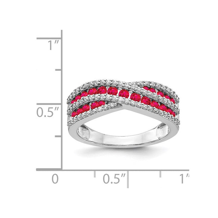 7/10 Carat (ctw) Ruby Criss-Cross Ring in 14K White Gold with 1/3 Carat (ctw) Diamonds Image 3