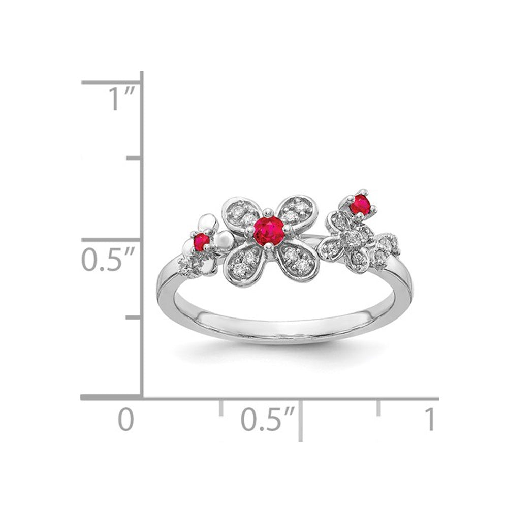 1/8 Carat (ctw) Natural Ruby Flower Ring in 14K White Gold with Diamonds Image 4