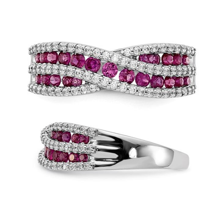 7/10 Carat (ctw) Ruby Criss-Cross Ring in 14K White Gold with 1/3 Carat (ctw) Diamonds Image 4