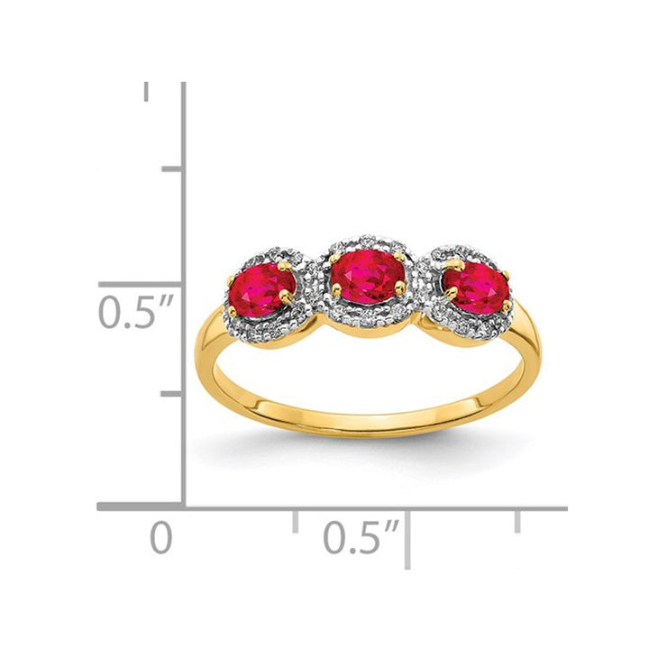 3/4 Carat (ctw) Three-Stone Ruby Ring in 14K Yellow Gold with Diamonds Image 2