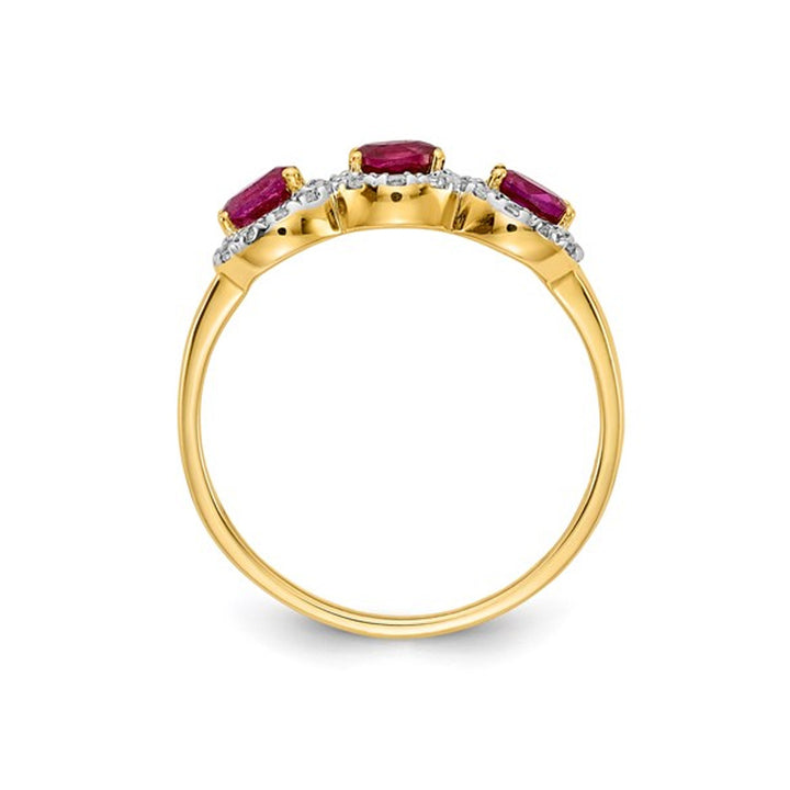 3/4 Carat (ctw) Three-Stone Ruby Ring in 14K Yellow Gold with Diamonds Image 3