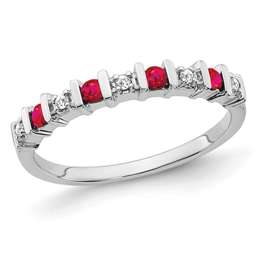 1/5 Carat (ctw) Natural Ruby Ring in 14K White Gold with Diamonds Image 1