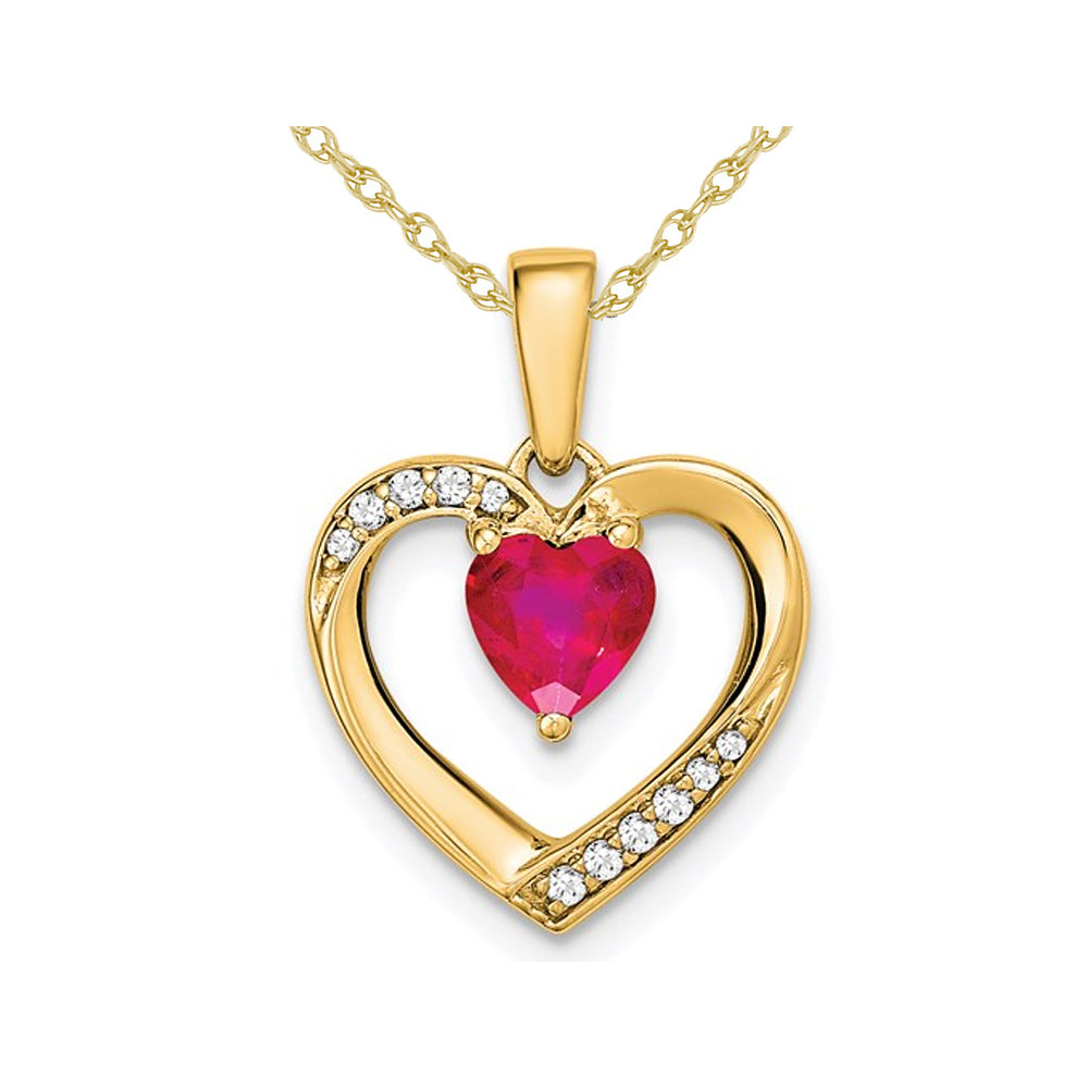 1/2 Carat (ctw) Natural Ruby Heart Pendant Necklace in 14K Yellow Gold with Chai Image 1