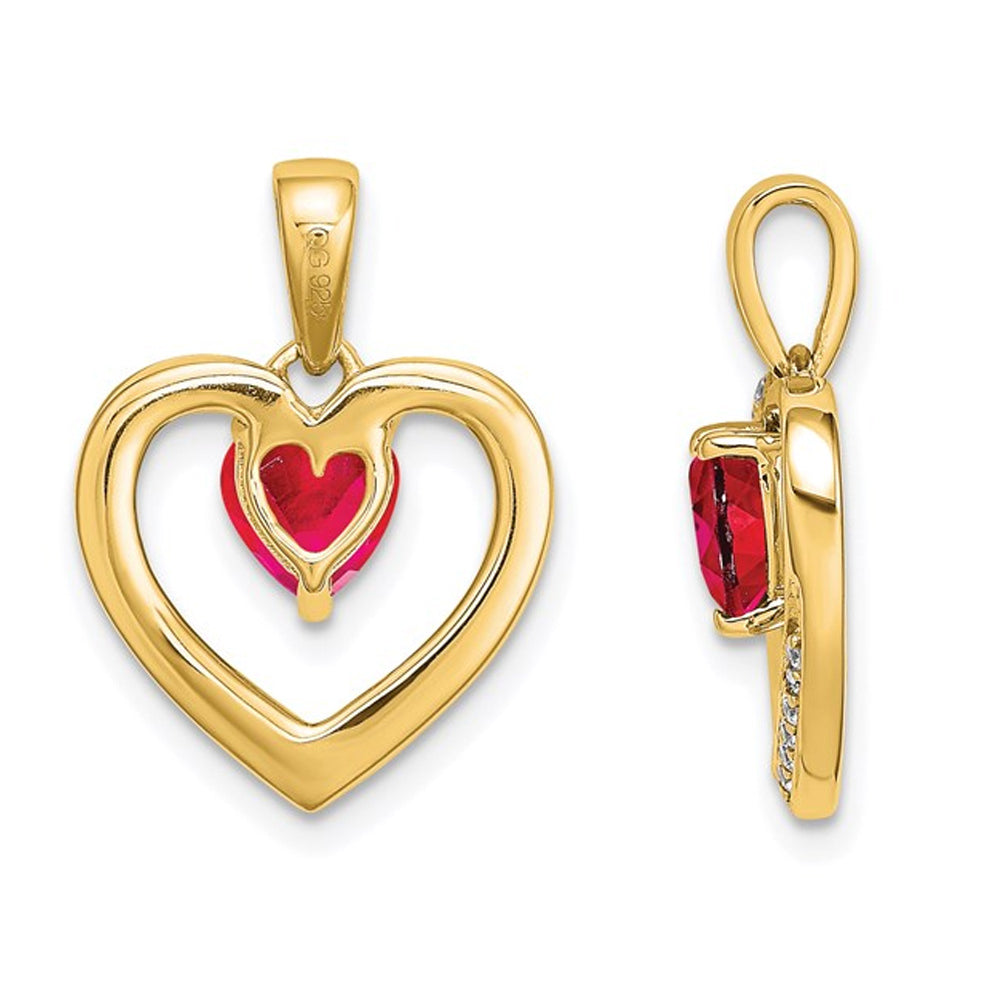 1/2 Carat (ctw) Natural Ruby Heart Pendant Necklace in 14K Yellow Gold with Chai Image 2