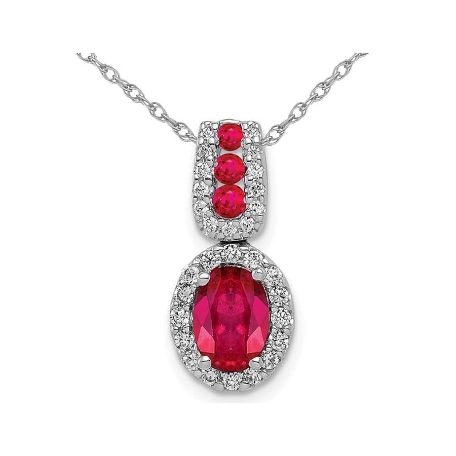 1.15 Carat (ctw) Natural Ruby Drop Pendant Necklace in 14K White Gold with Diamonds and Chain Image 1