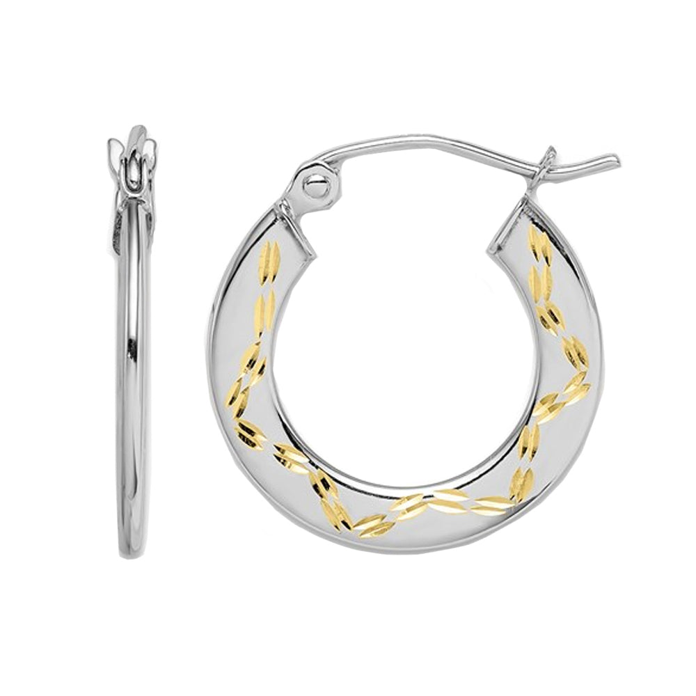 10K White Gold Patterned Hoop Earrings Image 1