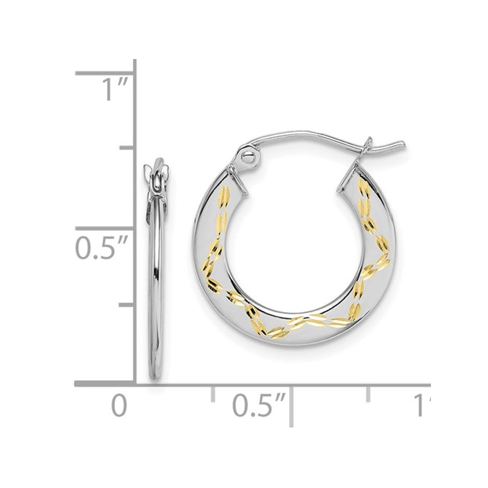 10K White Gold Patterned Hoop Earrings Image 2