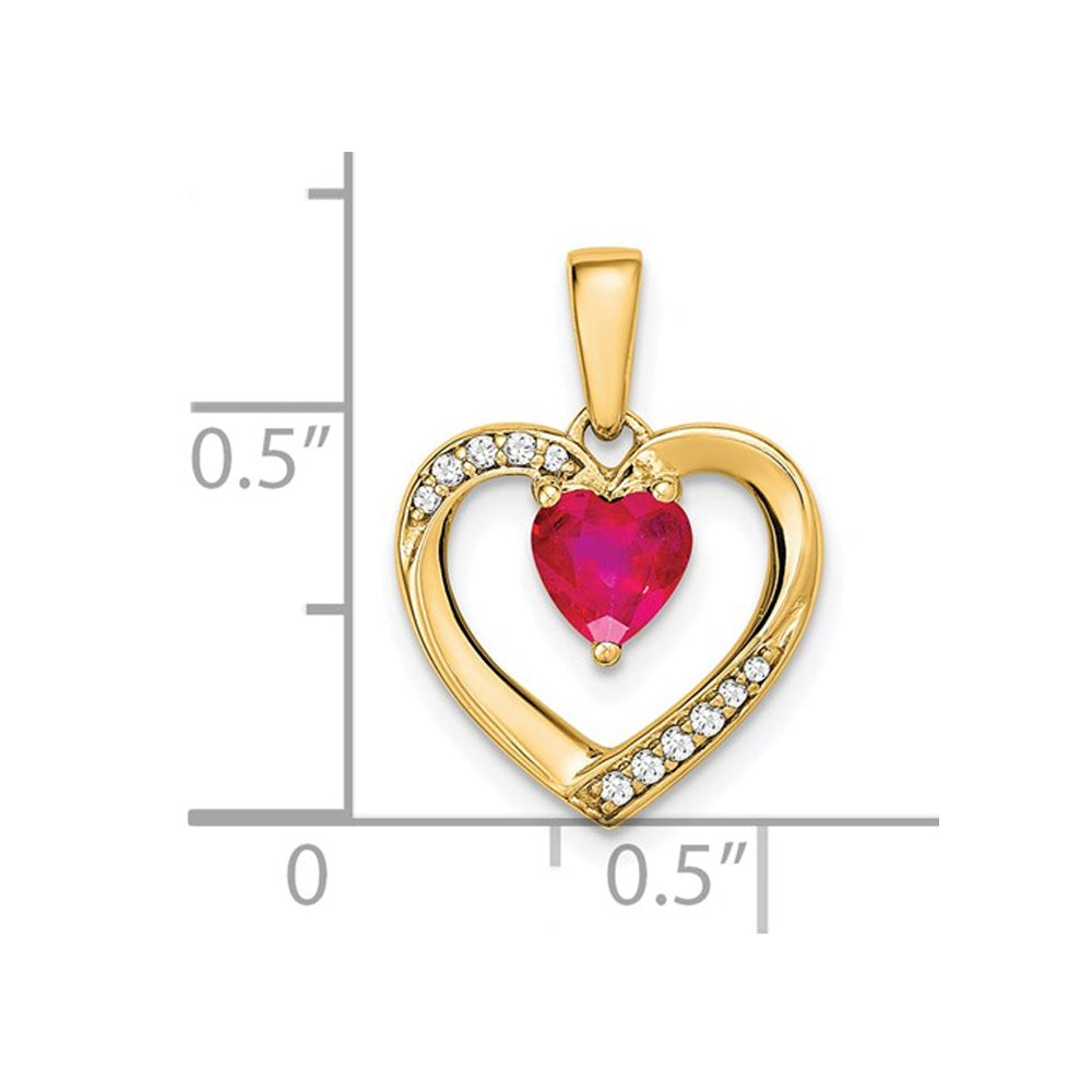 1/2 Carat (ctw) Natural Ruby Heart Pendant Necklace in 14K Yellow Gold with Chai Image 3
