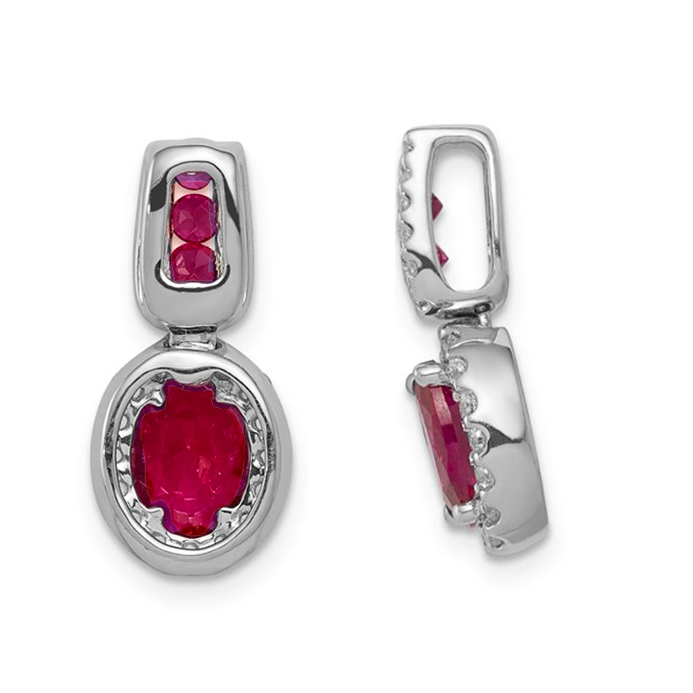 1.15 Carat (ctw) Natural Ruby Drop Pendant Necklace in 14K White Gold with Diamonds and Chain Image 2