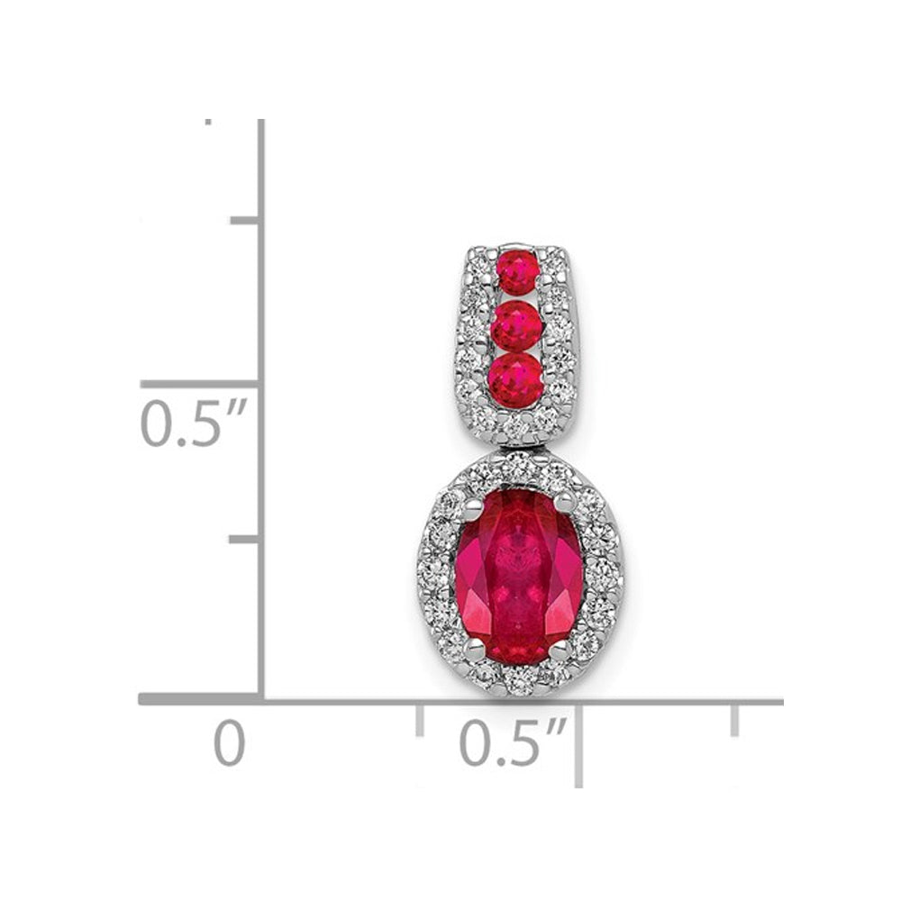 1.15 Carat (ctw) Natural Ruby Drop Pendant Necklace in 14K White Gold with Diamonds and Chain Image 3