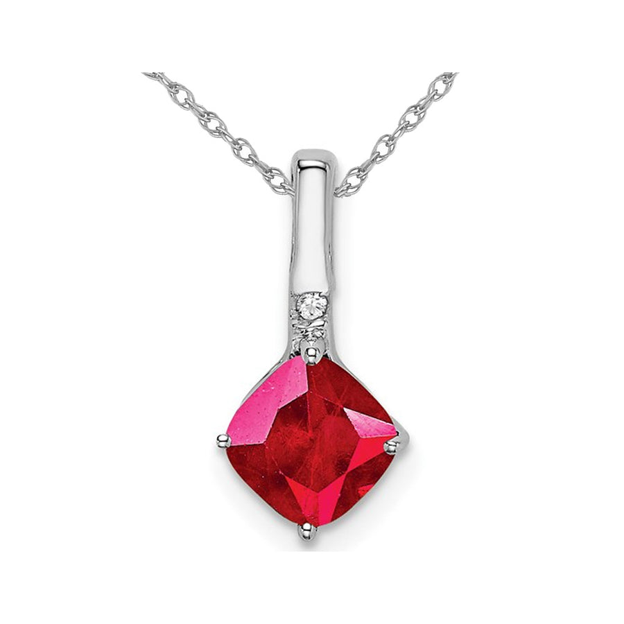 1.25 Carat (ctw) Cushion-Cut Natural Ruby Pendant Necklace in 14K White Gold with Chain Image 1