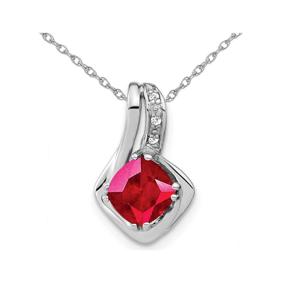 1.10 Carat (ctw) Cushion-Cut Ruby Pendant Necklace in 14K White Gold with Chain Image 1