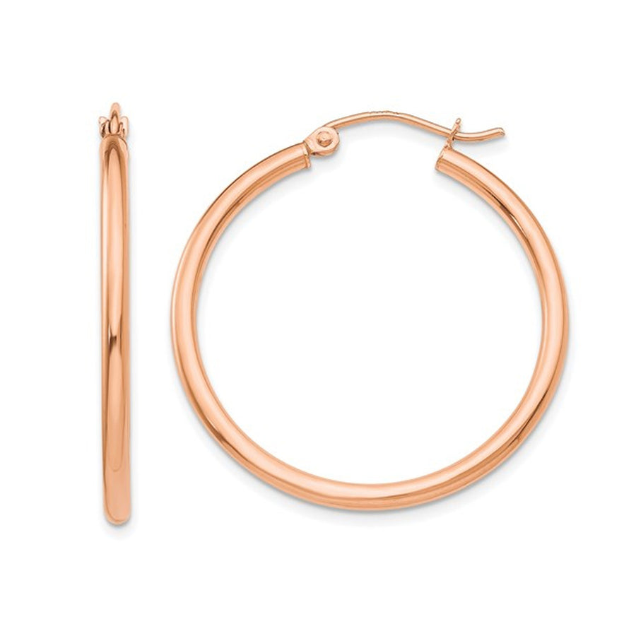 10K Rose Pink Gold Hoop Earrings 1 1/4 Inches (2mm) Image 1