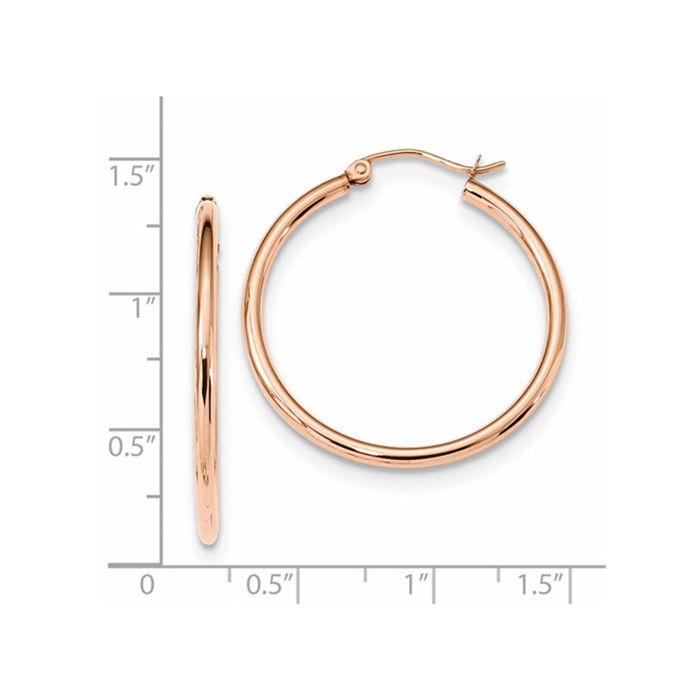 10K Rose Pink Gold Hoop Earrings 1 1/4 Inches (2mm) Image 2