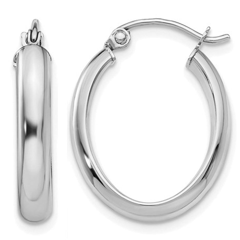 10K White Gold Polished Oval Hoop Earrings (3.5mm) Image 1