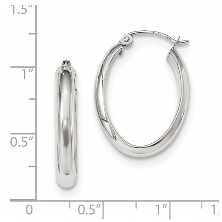 10K White Gold Polished Oval Hoop Earrings (3.5mm) Image 3