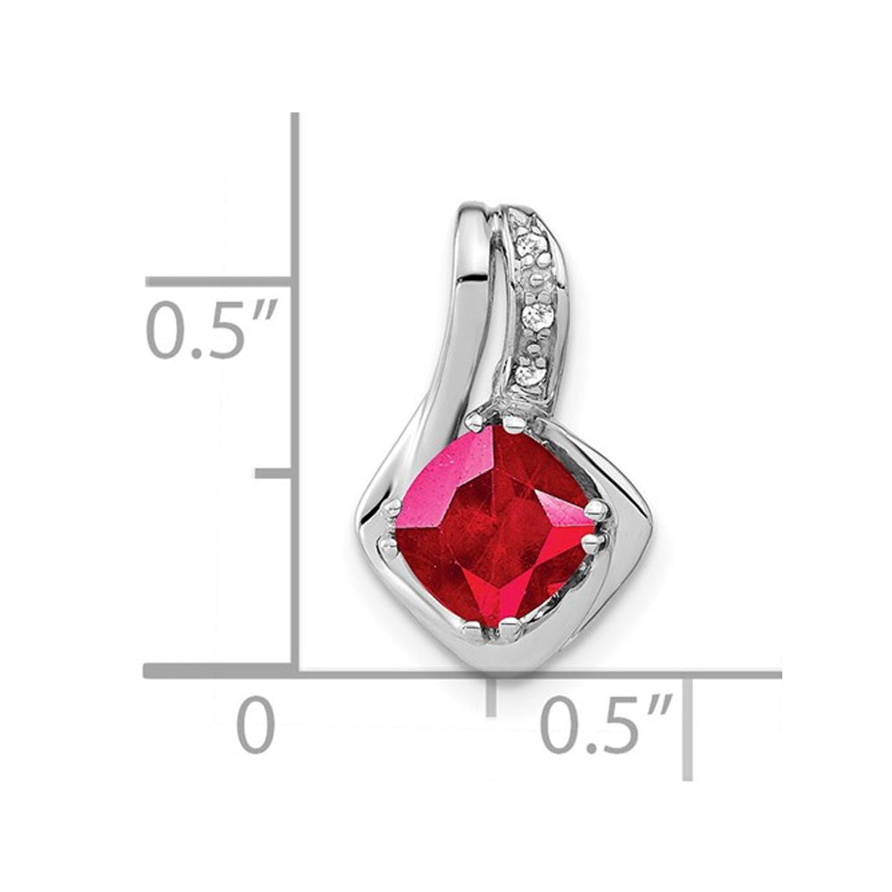 1.10 Carat (ctw) Cushion-Cut Ruby Pendant Necklace in 14K White Gold with Chain Image 2