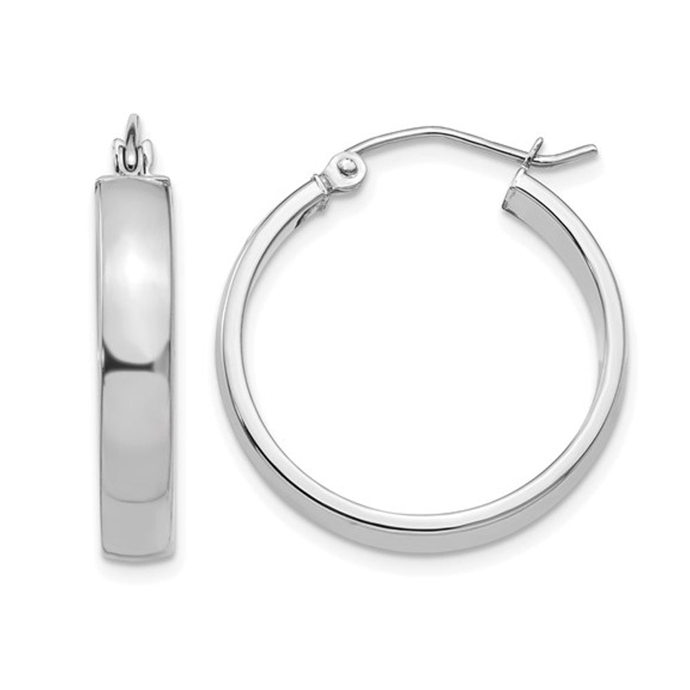 10K White Gold Polished Hoop Earrings 1 Inch (4mm) Image 1