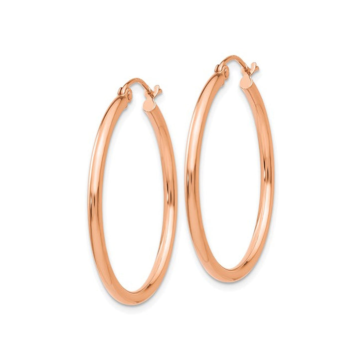 10K Rose Pink Gold Hoop Earrings 1 1/4 Inches (2mm) Image 3