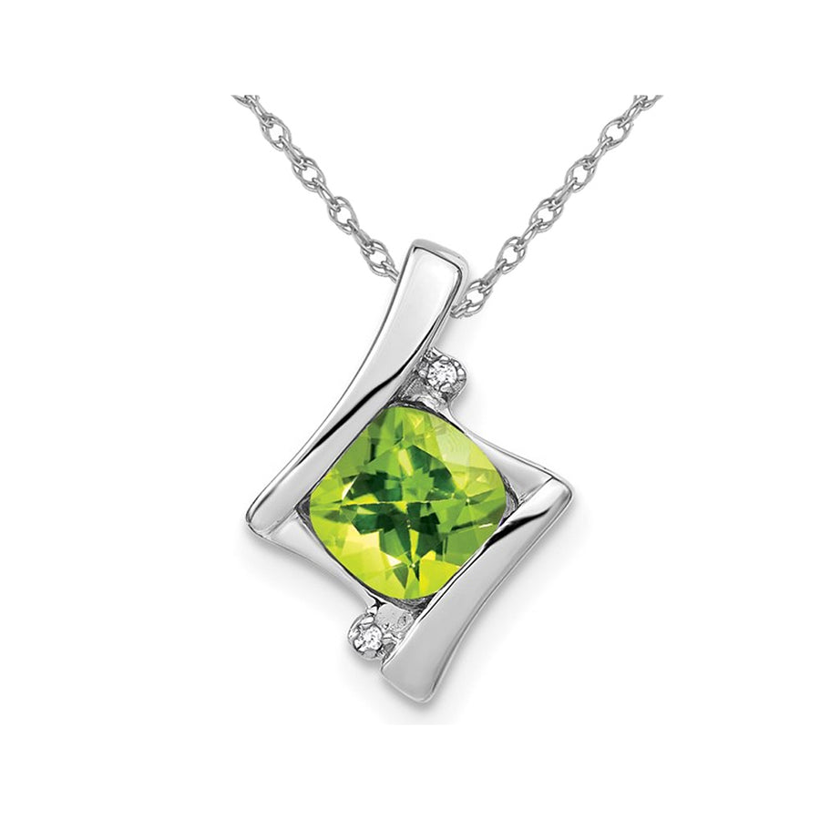 1.25 (ctw) Natural Cushion Cut Peridot Pendant Necklace in 10K White Gold with Chain Image 1