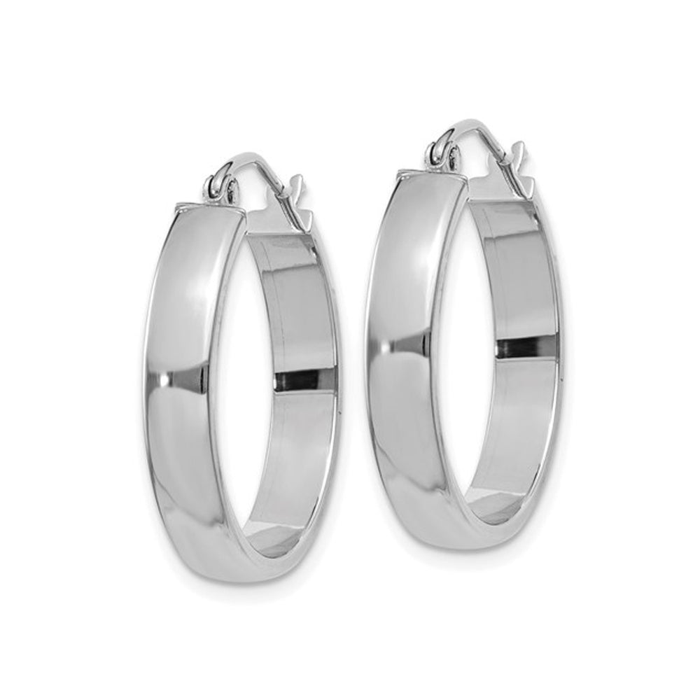 10K White Gold Polished Hoop Earrings 1 Inch (4mm) Image 3